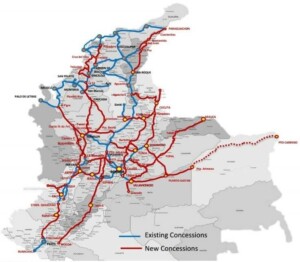 Map of Colombia of concessions of 4G