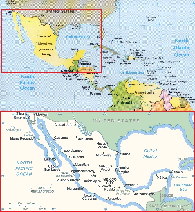 Una mapa de México y América del Norte