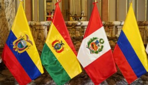 The Andean Community of Nations (CAN) flags