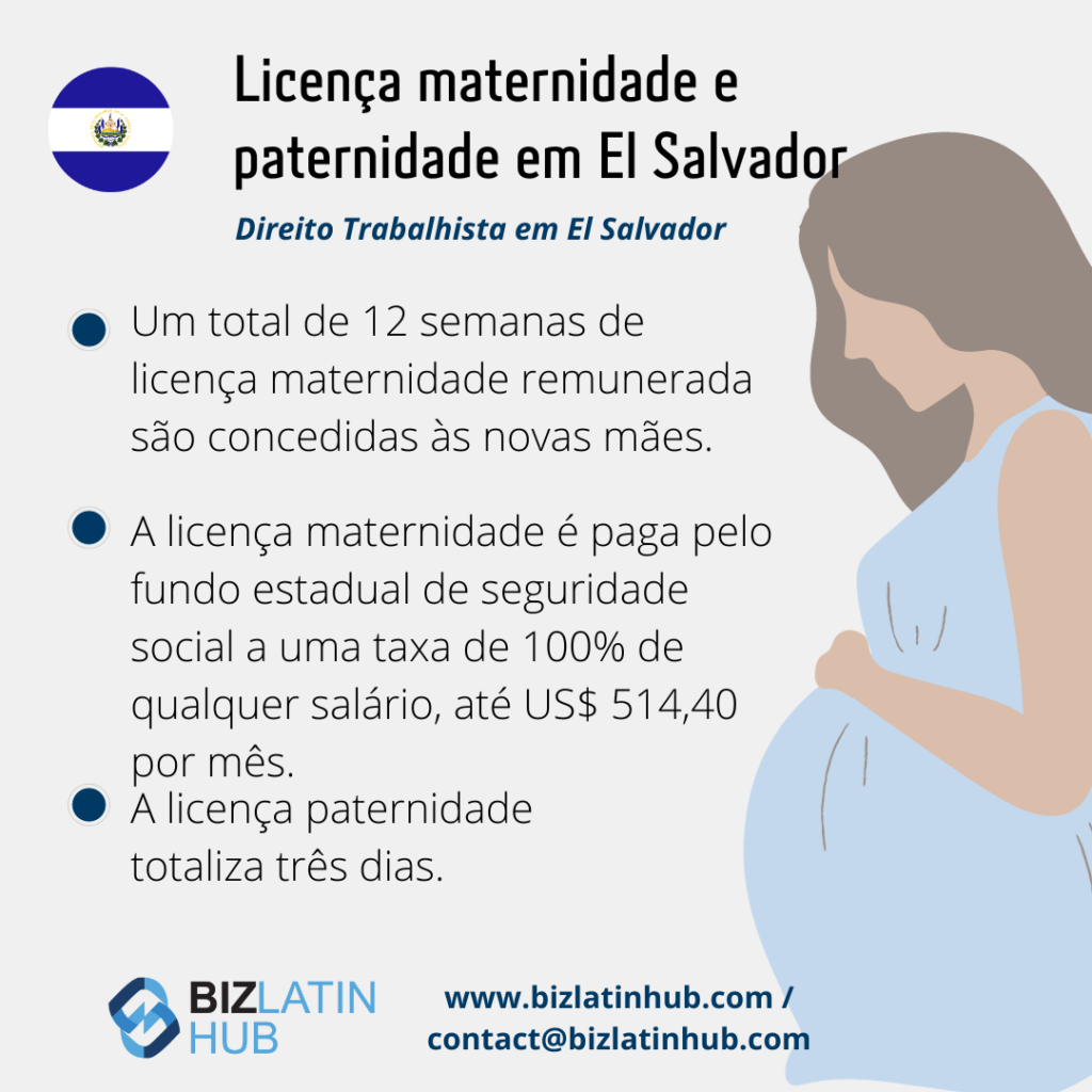 A licença maternidade dura 12 semanas em El Salvador. Direito trabalhista em El Salvador