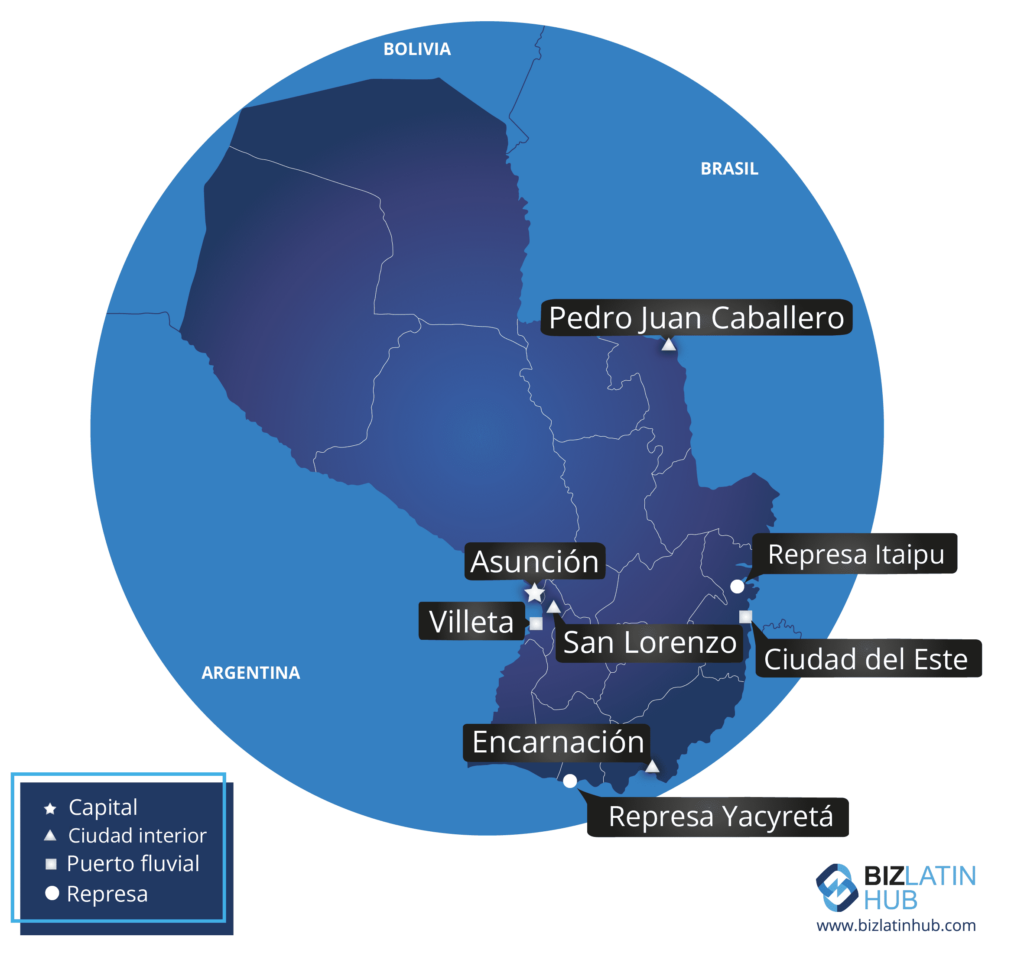 Un mapa de Paraguay, donde la nueva legislación podría convertir al Bitcoin en moneda de curso legal