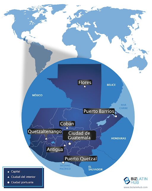 "Un gráfico de las diferentes zonas de Guatmala, donde ptoencialmente registrar una empresa en guatemala 