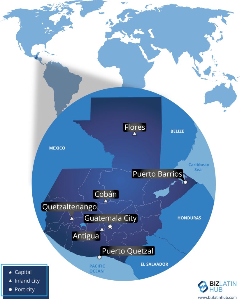 A map of Guatemala and is geographic location in the world.