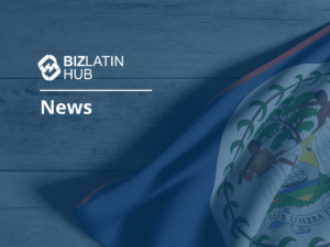 An image featuring the branding for Biz Latin Hub News. The background is a wooden surface with a slightly visible flag on the right side. The text "Biz Latin Hub" and "News" is prominently displayed on the left side, highlighting essential updates like how to open a corporate bank account in Belize.