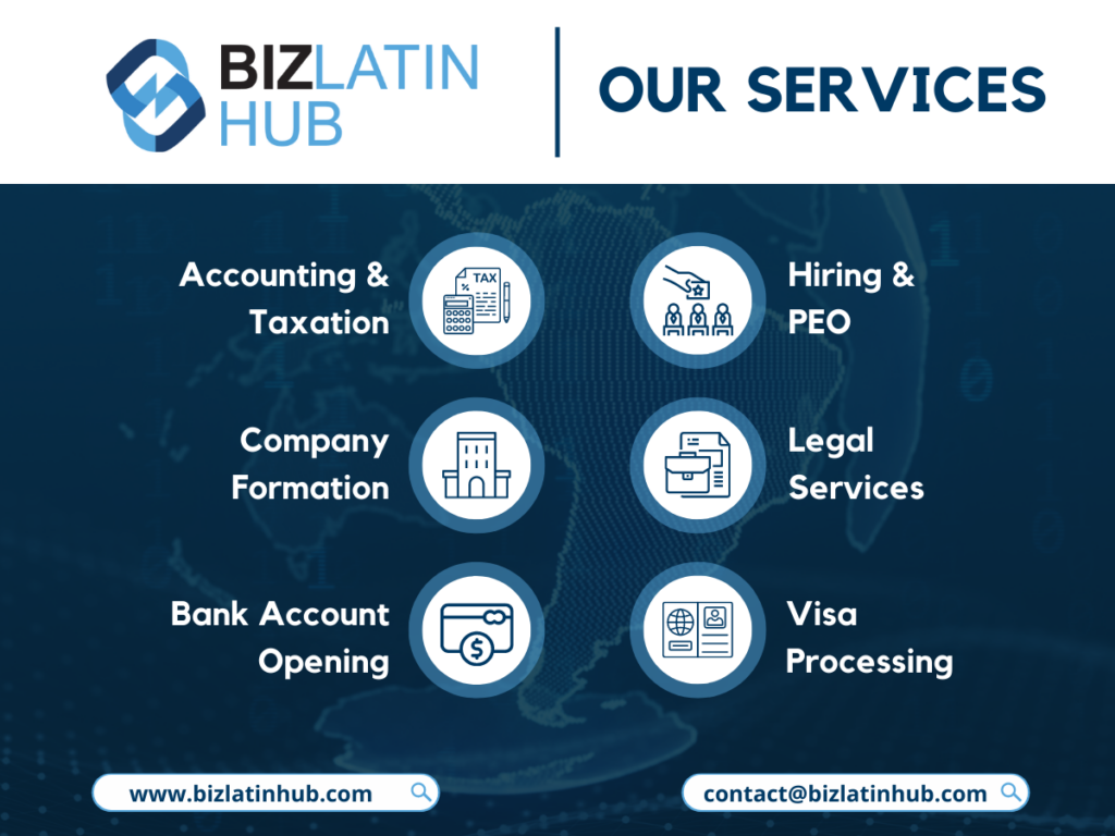 Infografía que muestra los servicios ofrecidos por Biz Latin Hub